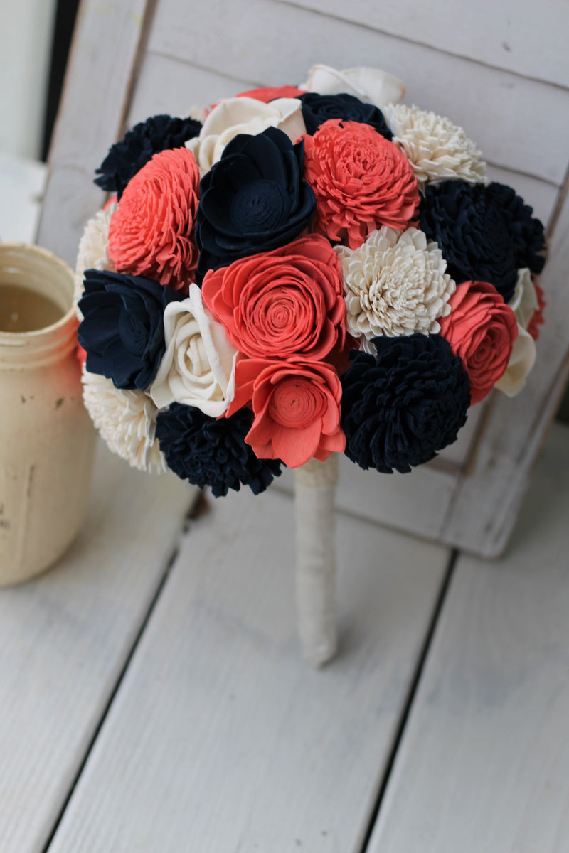 Navy Coral Sola Flower Bouquet, Wedding Bouquet – SolaFlowerStore