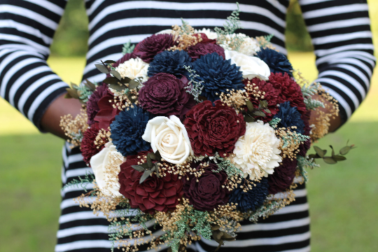 Navy blue and ivory sola wedding bridal bouquet, blue silver bouquet –  SolaFlowerStore