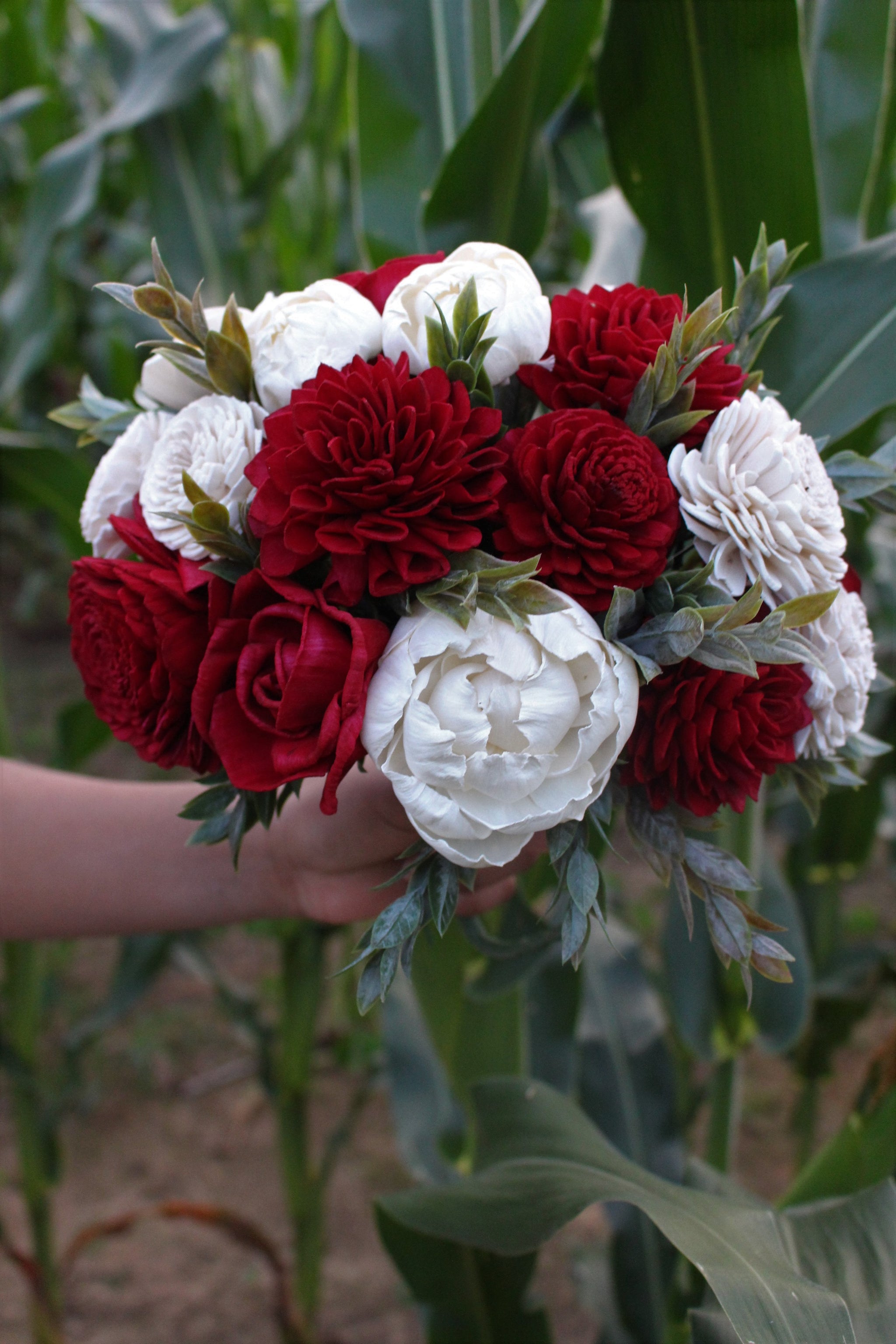 Evergreen bouquet, sola flower bouquet, outlet winter wedding bouquet, ivory flowers, pine bouquet